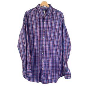 Peter Millar Men's Size XL Purple Pink Plaid Long Sleeve Button Down Shirt
